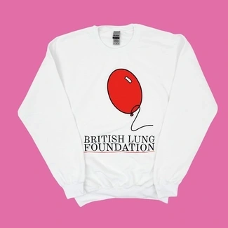 A white jumper with the British Lung Foundation logo